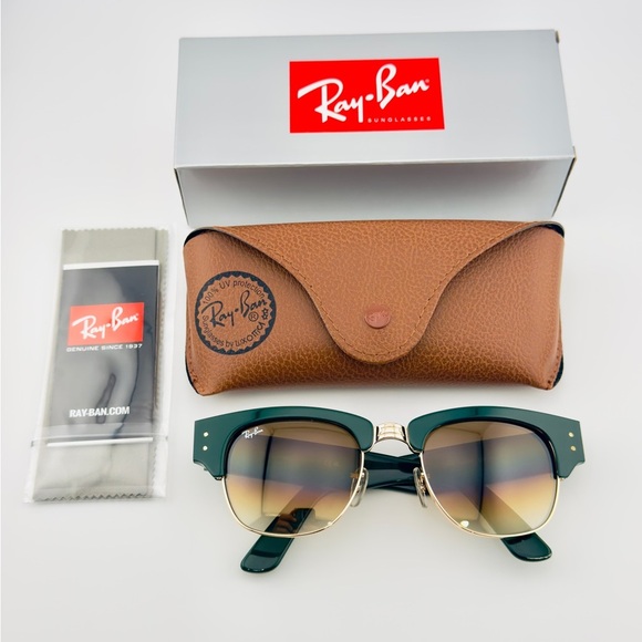 Ray-Ban Mega Clubmaster Sunglasses RB0316-S Polished Green and Gold Frame UNISEX - Picture 12 of 12